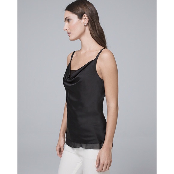 White House Black Market Black Satin Draped Neck Cami Camisole sz.XXS - Picture 2 of 15